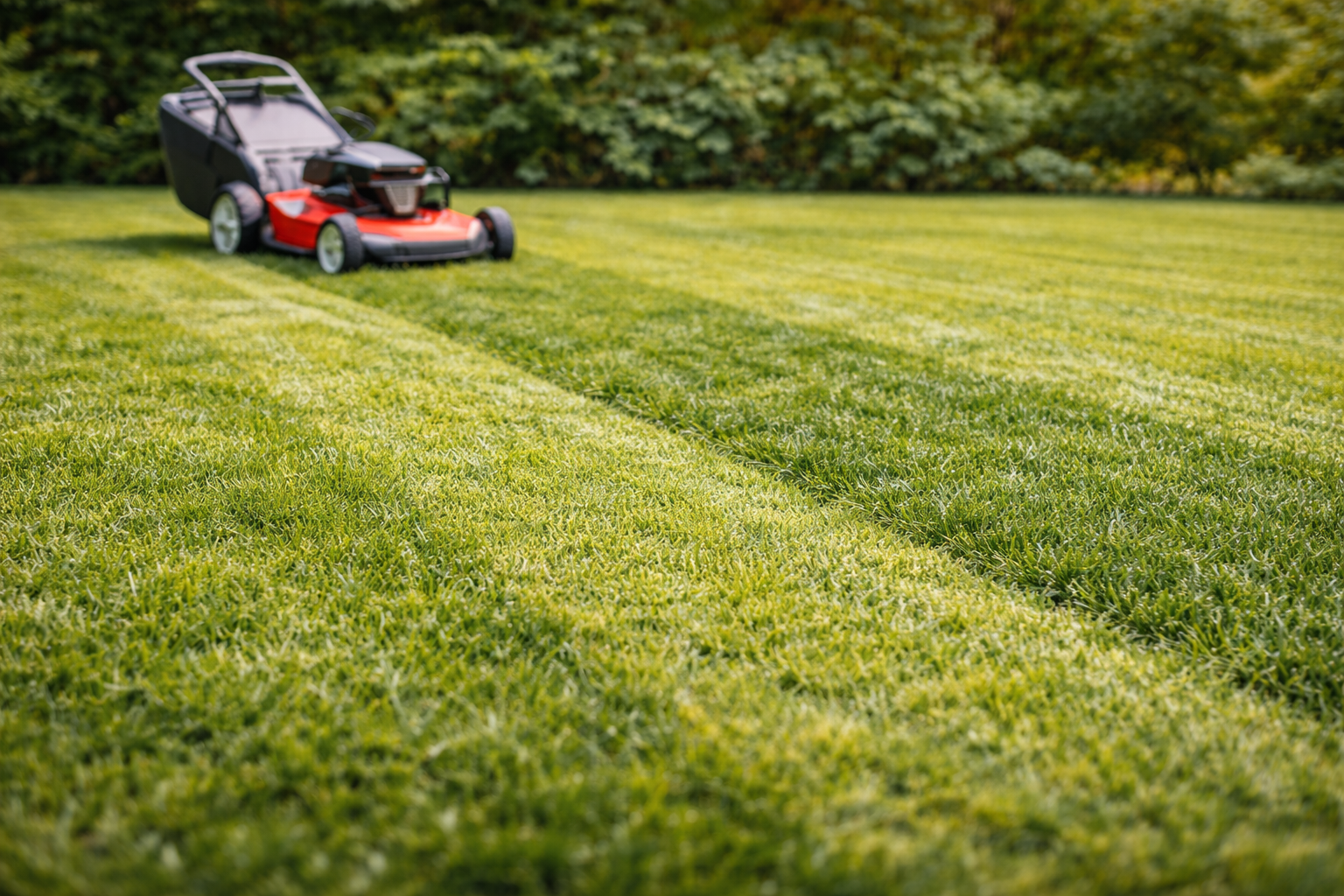 Frisch gemähter und gepflegter Rasen im Garten